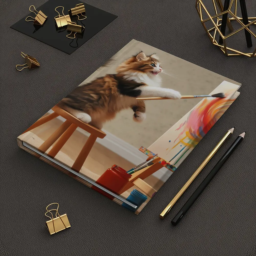 Fluffy Cat Painting Colorful Canvas Art – Notebooks