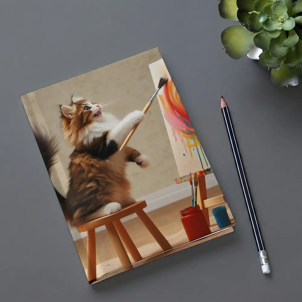 Fluffy Cat Painting Colorful Canvas Art – Notebooks