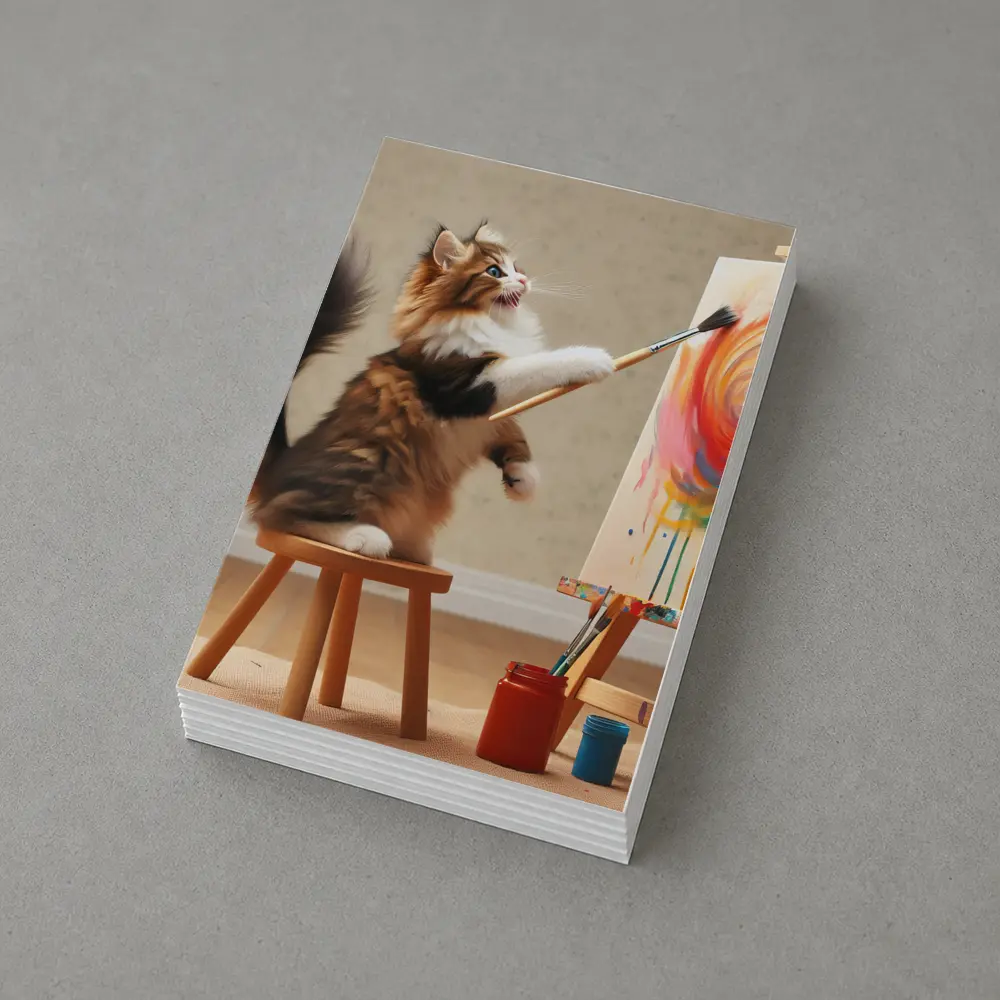 Fluffy Cat Painting Colorful Canvas Art – Postcards