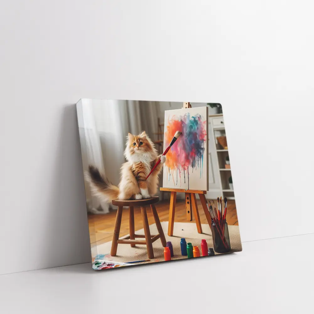 Fluffy Cat Painting on Easel Indoors – Wall Art