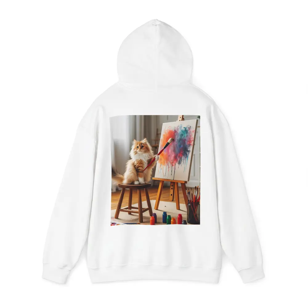 Fluffy Cat Painting on Easel Indoors – Hoodies