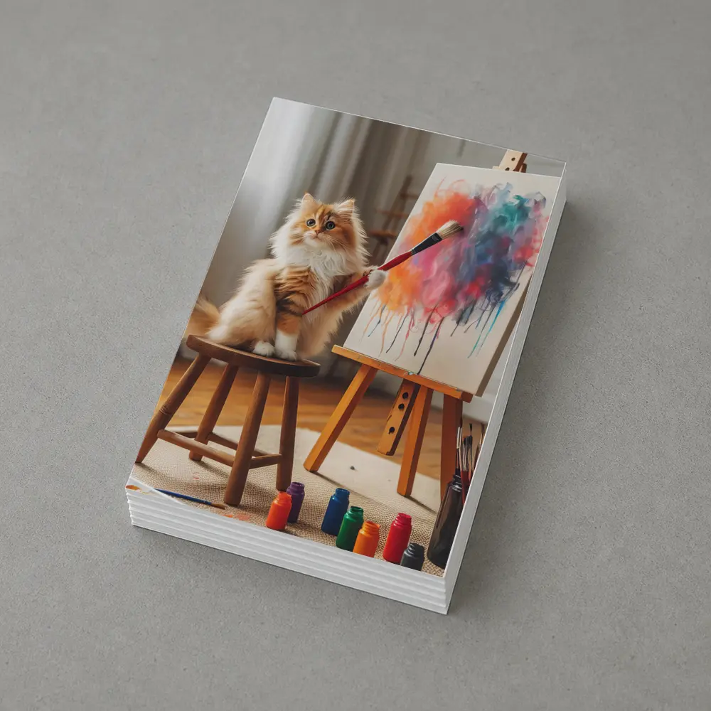 Fluffy Cat Painting on Easel Indoors – Postcards