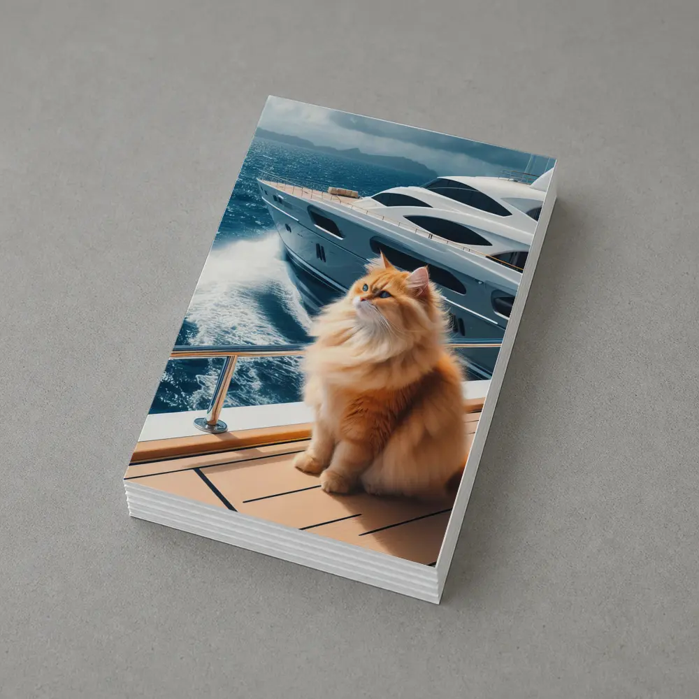 Fluffy Orange Cat Sitting On Luxury Yacht – Postcards
