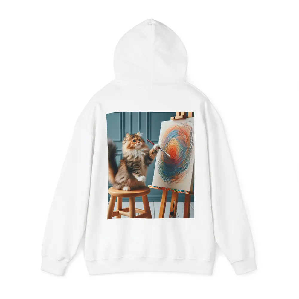 Fluffy Cat Painting on Easel Art – Hoodies
