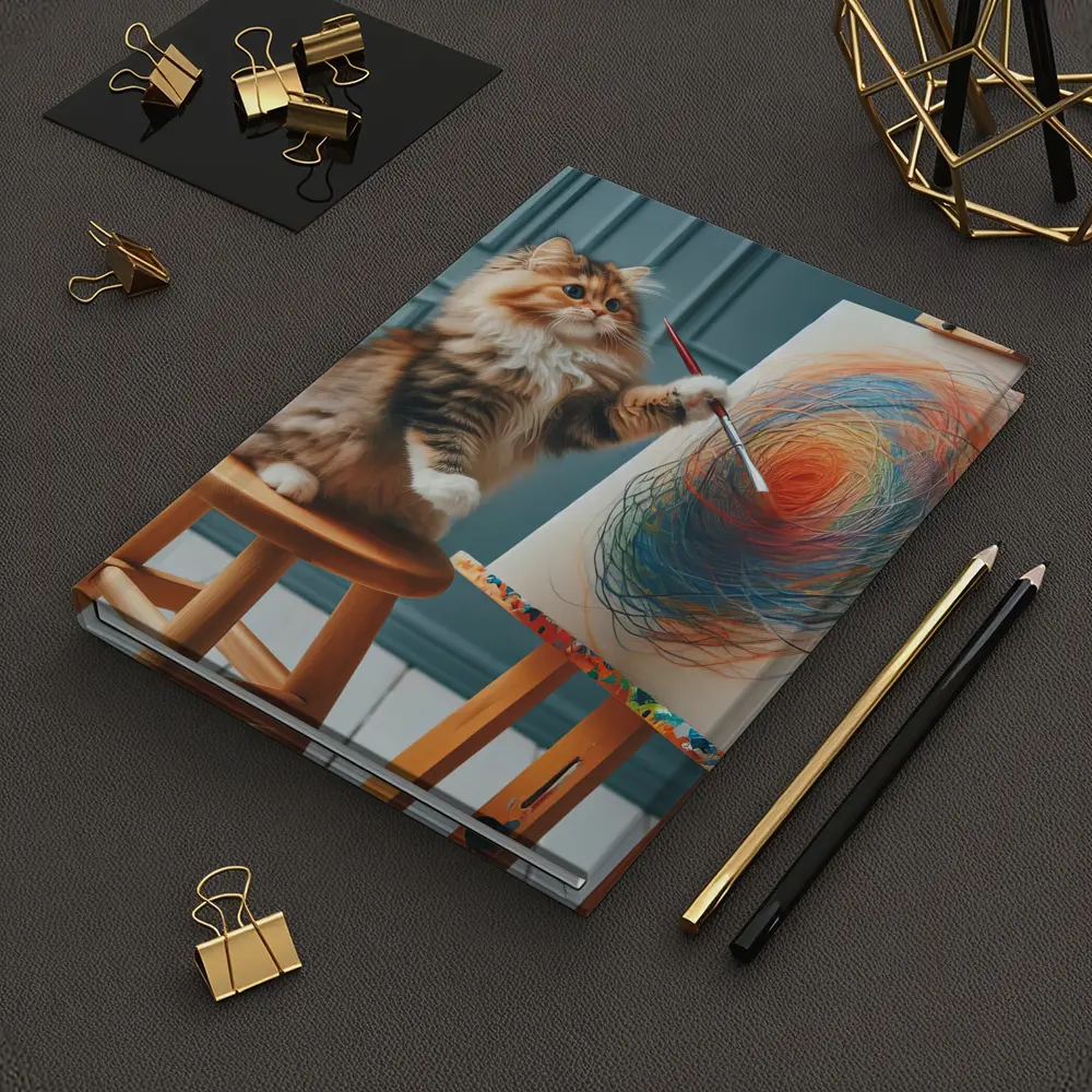 Fluffy Cat Painting on Easel Art – Notebooks