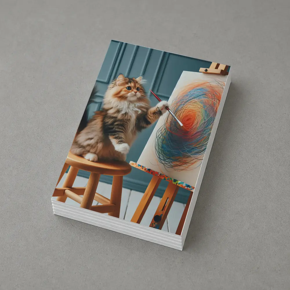 Fluffy Cat Painting on Easel Art – Postcards