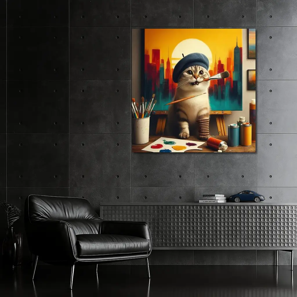 Scottish Fold Cat Artist Painting City – Wall Art
