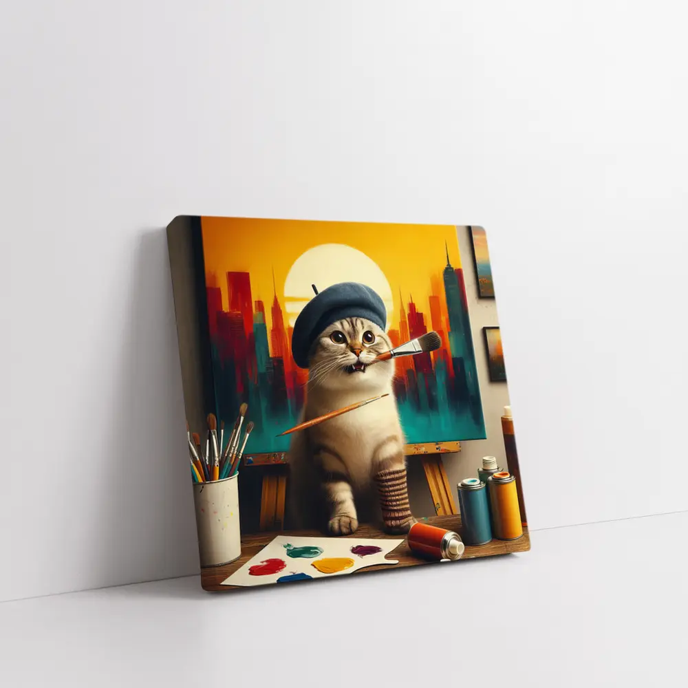 Scottish Fold Cat Artist Painting City – Wall Art