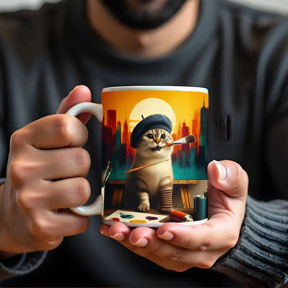 Scottish Fold Cat Artist Painting City – Mugs