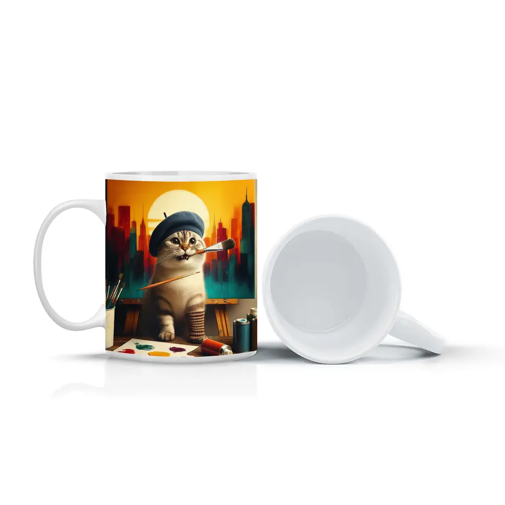 Scottish Fold Cat Artist Painting City – Mugs