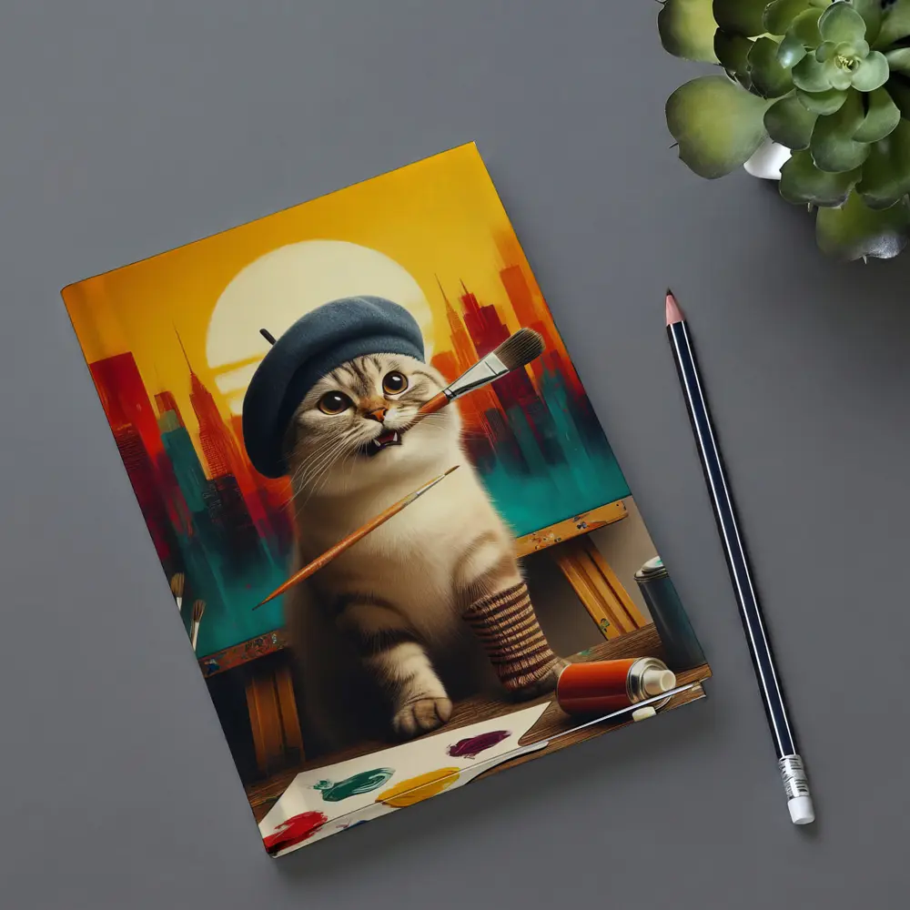 Scottish Fold Cat Artist Painting City – Notebooks