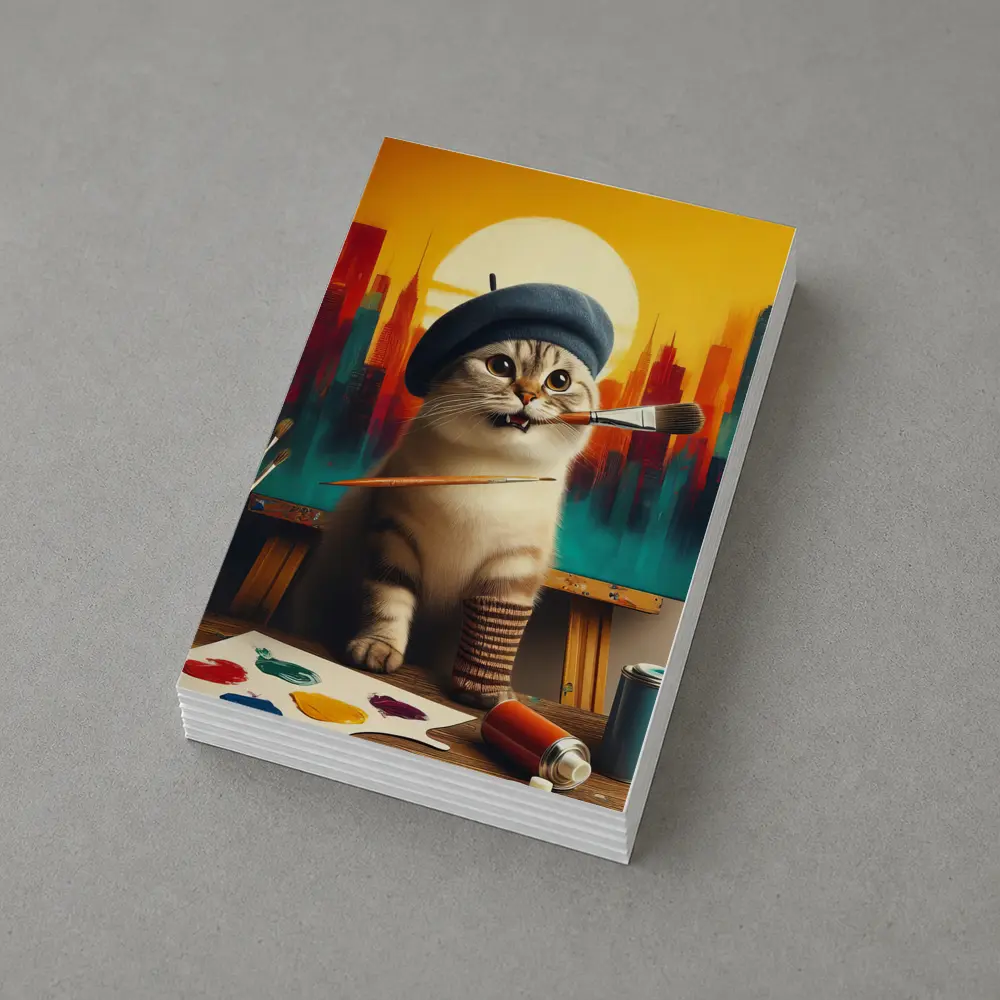 Scottish Fold Cat Artist Painting City – Postcards