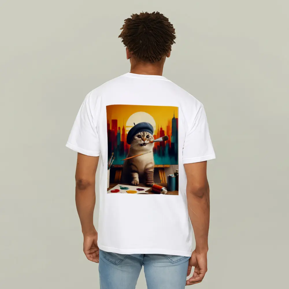 Scottish Fold Cat Artist Painting City – T-Shirts