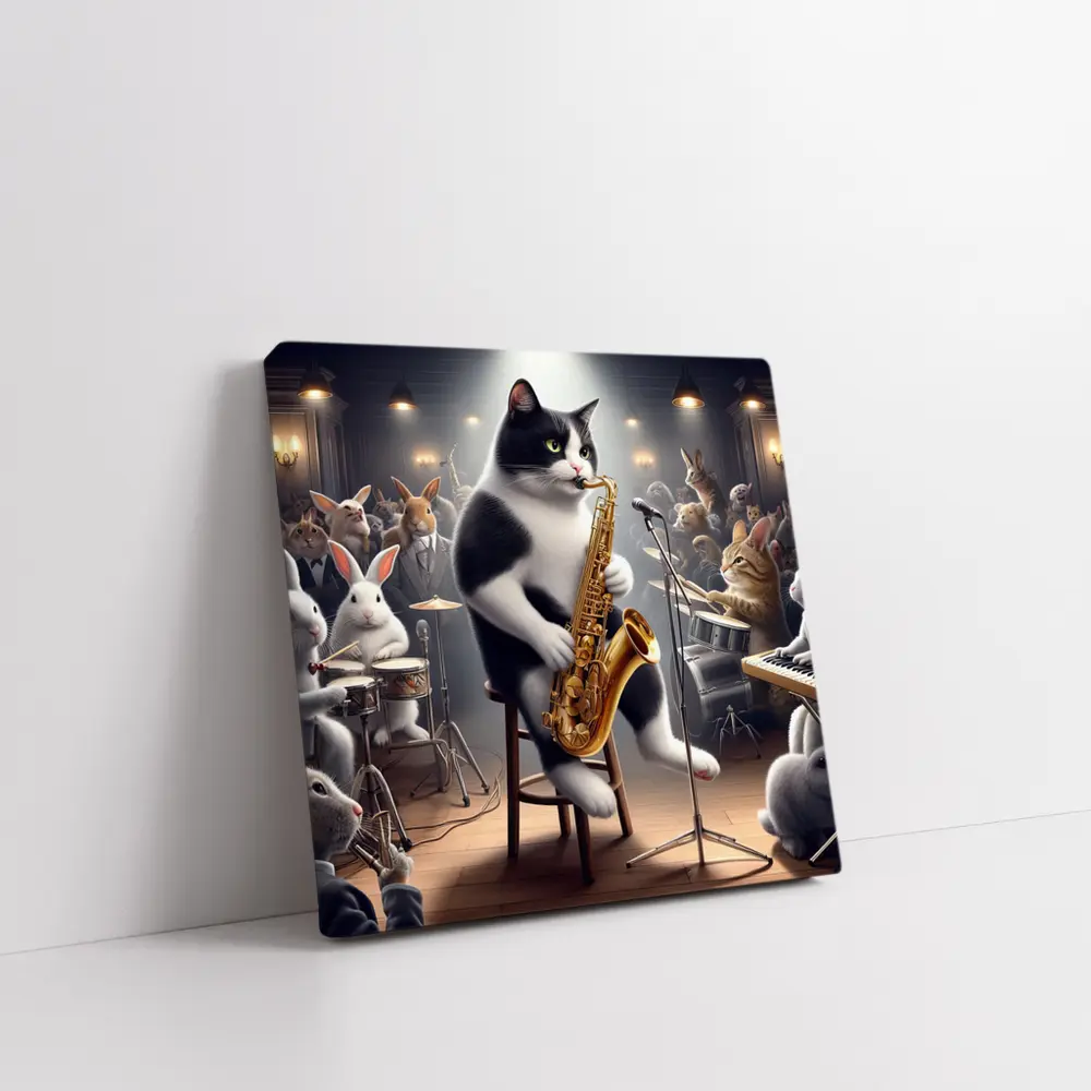 Tuxedo Cat Playing Saxophone Jazz Concert – Wall Art