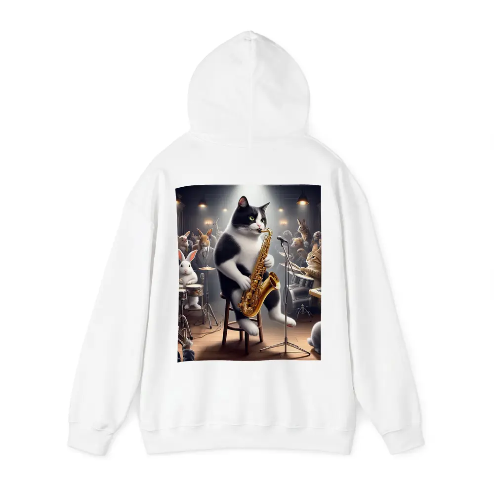 Tuxedo Cat Playing Saxophone Jazz Concert – Hoodies