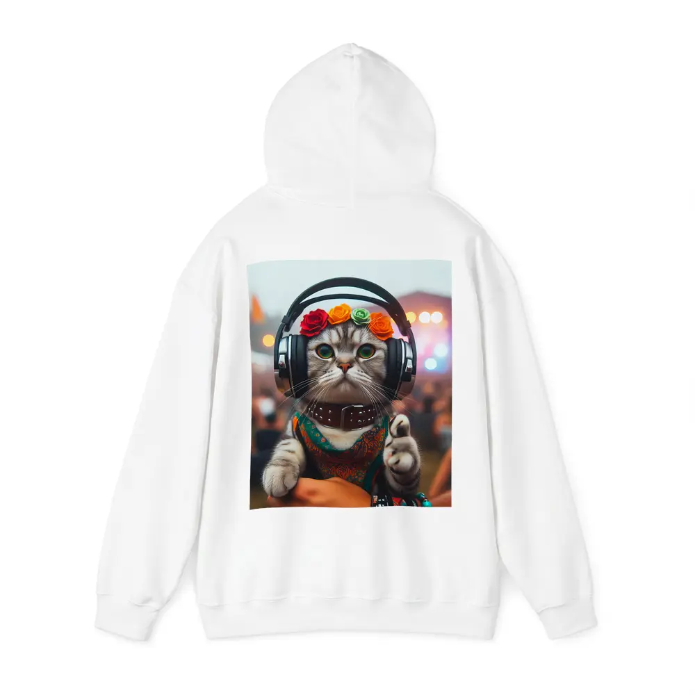 Festival Cat With Headphones And Flowers – Hoodies