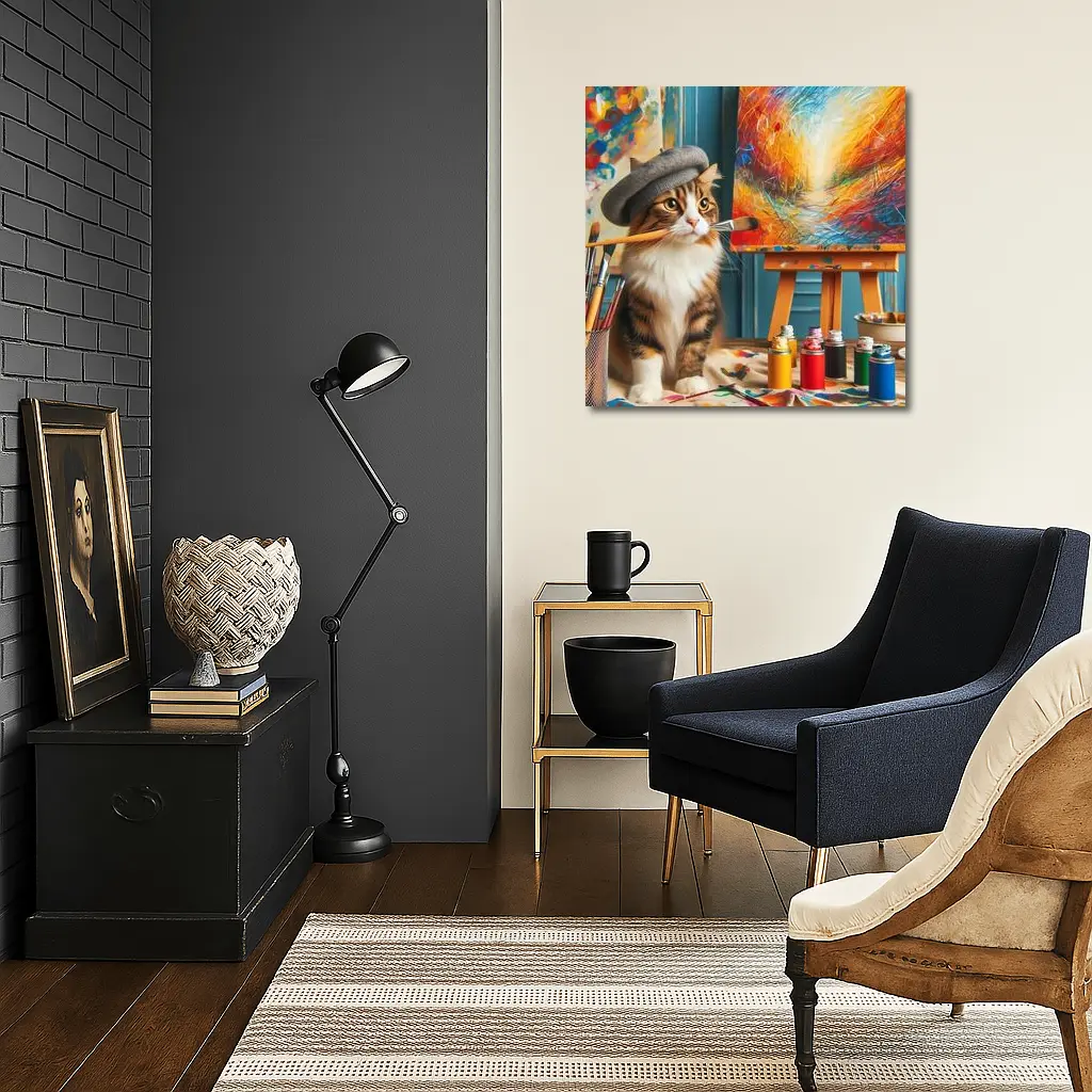 Tabby Cat Artist Beret Painting Studio – Wall Art