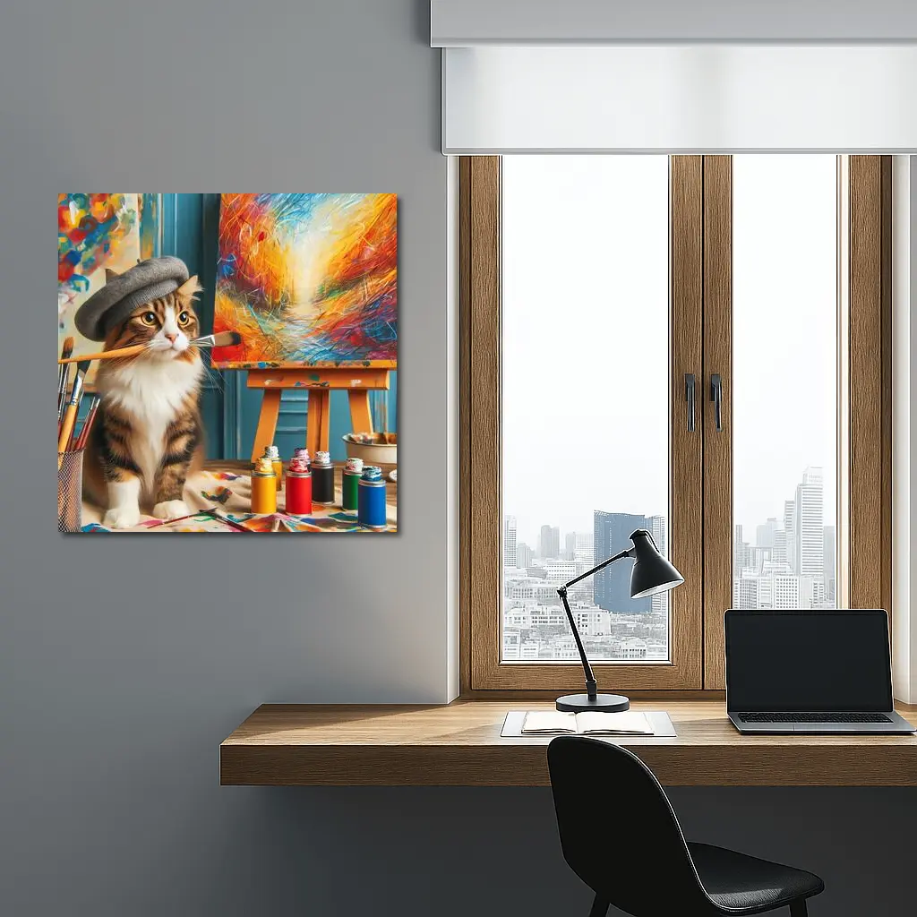 Tabby Cat Artist Beret Painting Studio – Wall Art