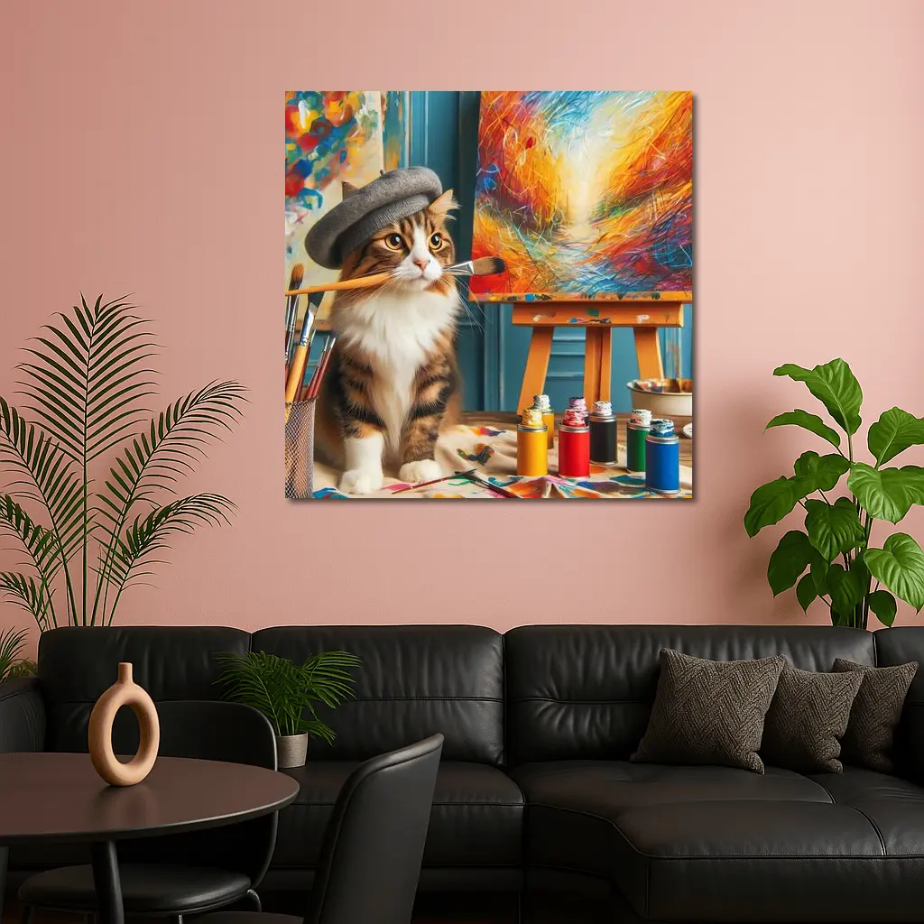 Tabby Cat Artist Beret Painting Studio – Wall Art