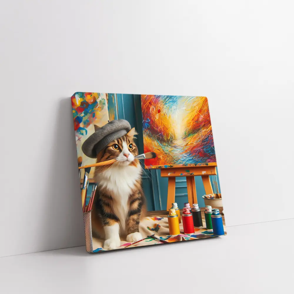 Tabby Cat Artist Beret Painting Studio – Wall Art