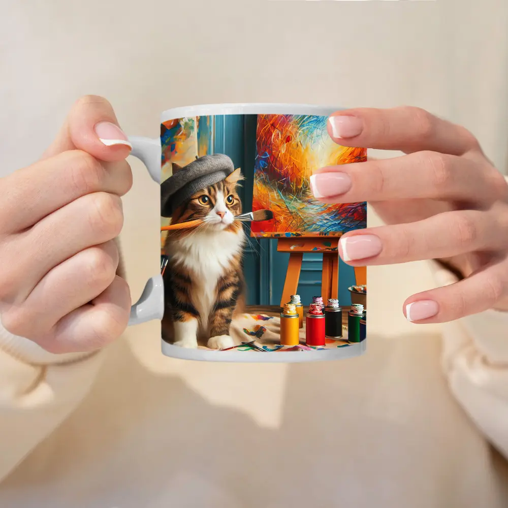 Tabby Cat Artist Beret Painting Studio – Mugs