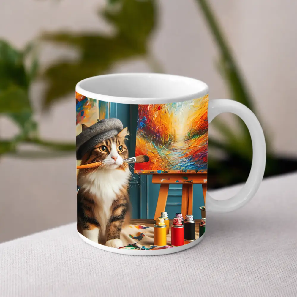 Tabby Cat Artist Beret Painting Studio – Mugs