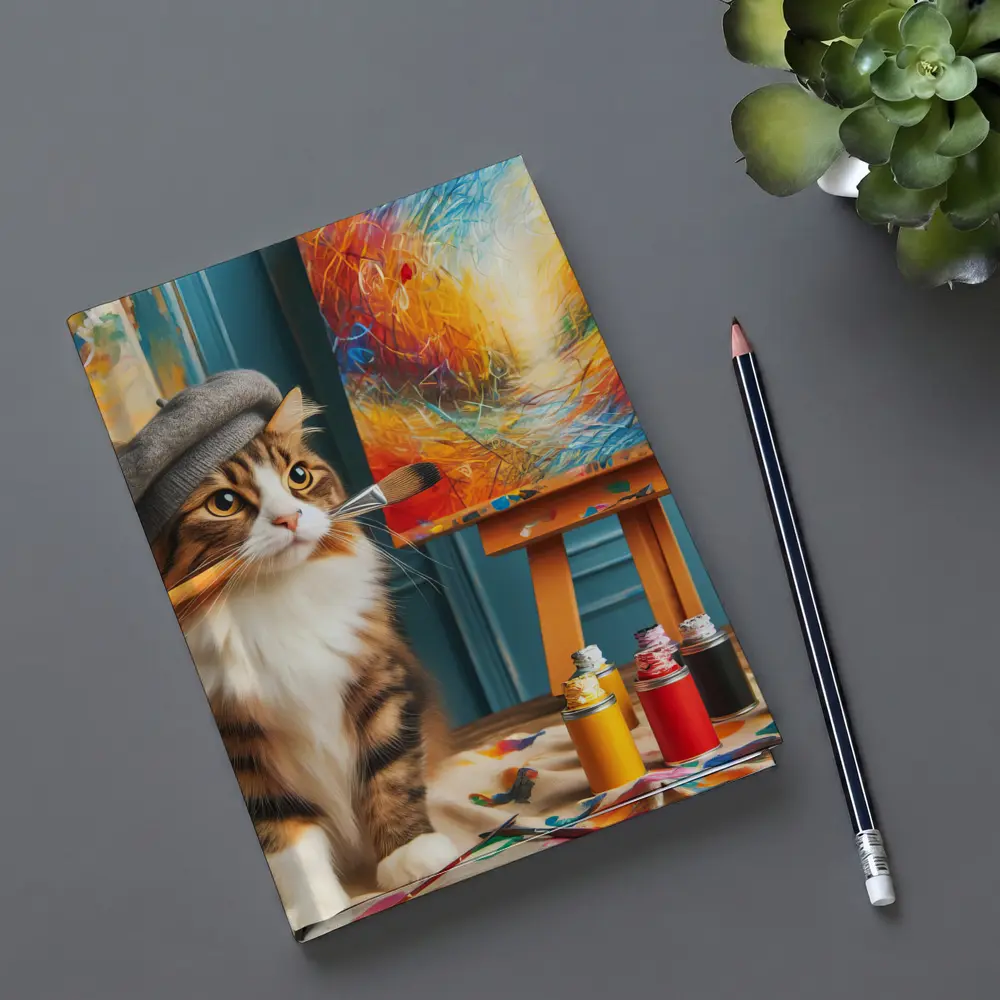 Tabby Cat Artist Beret Painting Studio – Notebooks