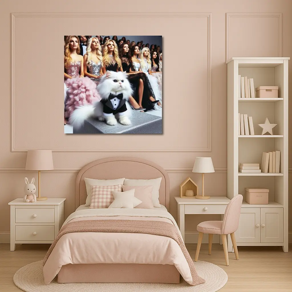 White Persian Cat Tuxedo Fashion Show – Wall Art