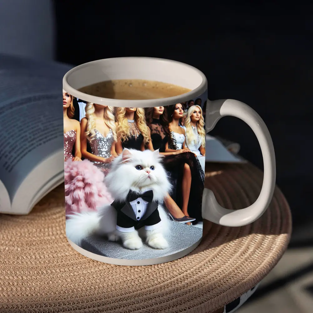 White Persian Cat Tuxedo Fashion Show – Mugs