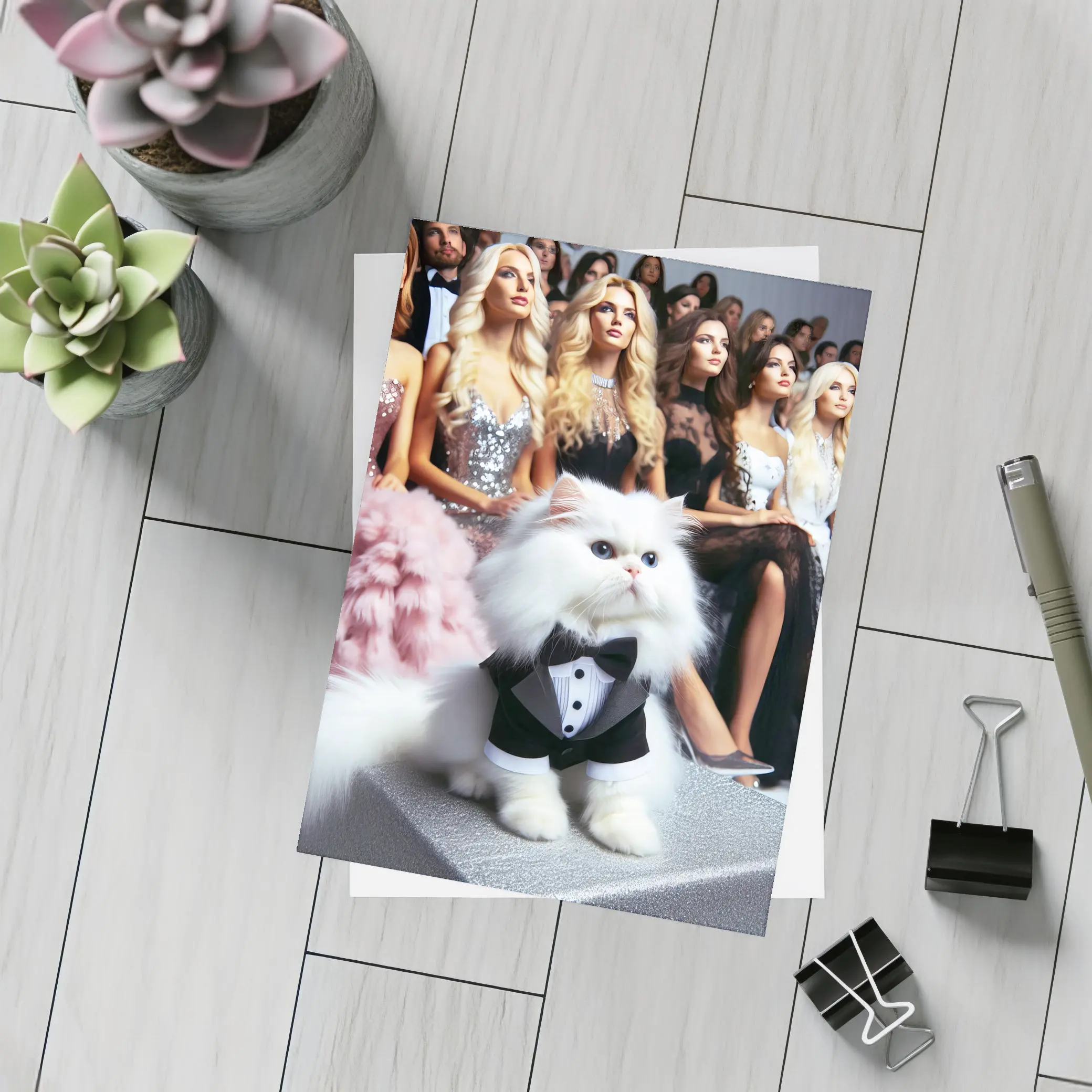 White Persian Cat Tuxedo Fashion Show – Postcards