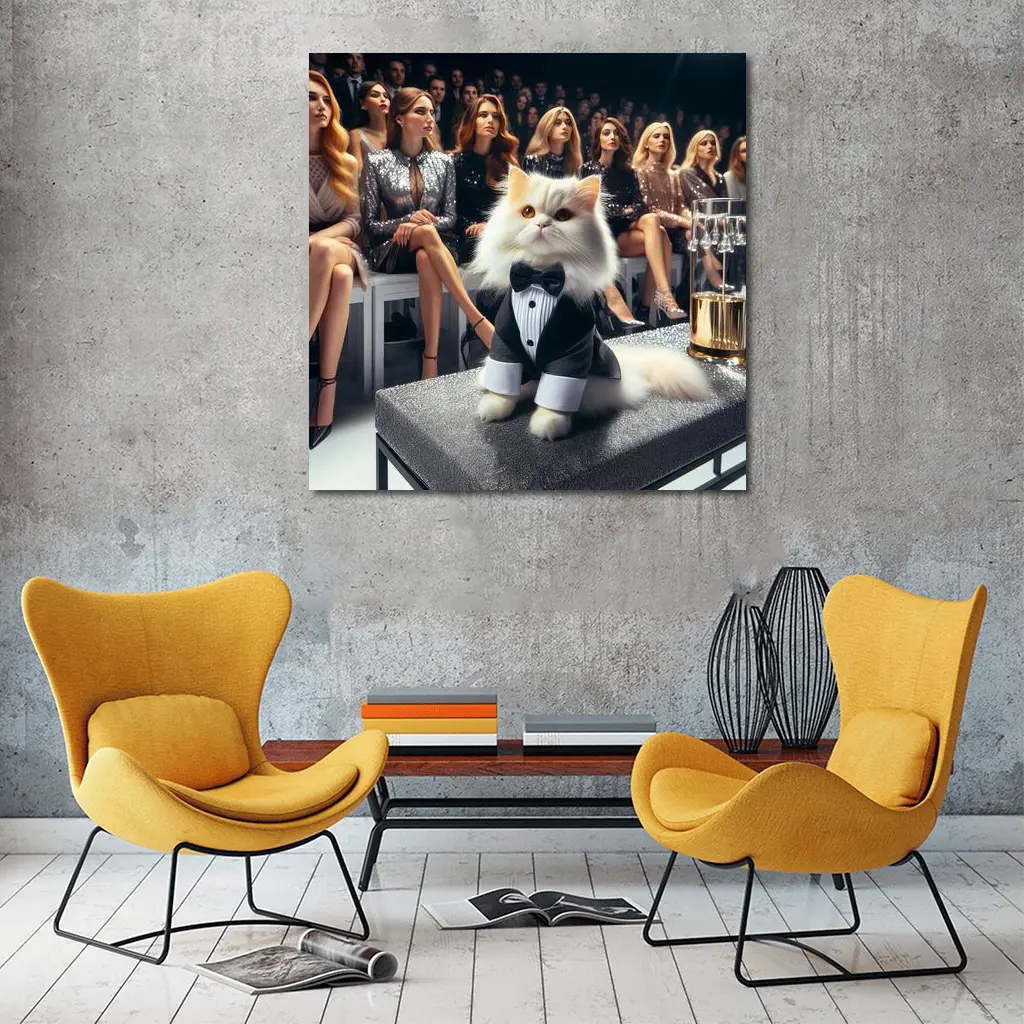 Persian Cat Tuxedo Fashion Show Audience – Wall Art