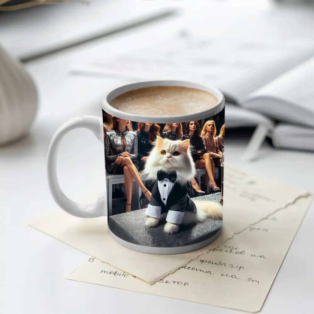 Persian Cat Tuxedo Fashion Show Audience – Mugs