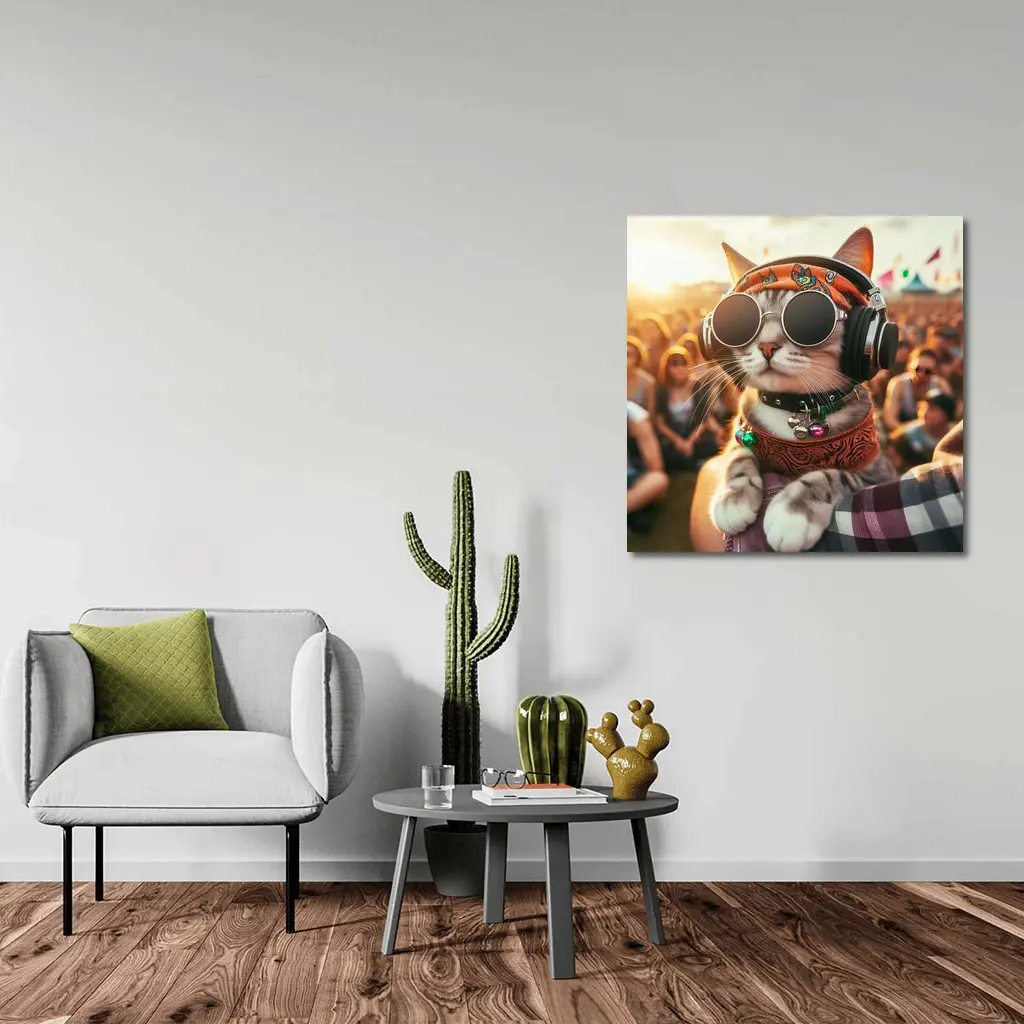 Festival Cat Wearing Sunglasses and Headphones – Wall Art