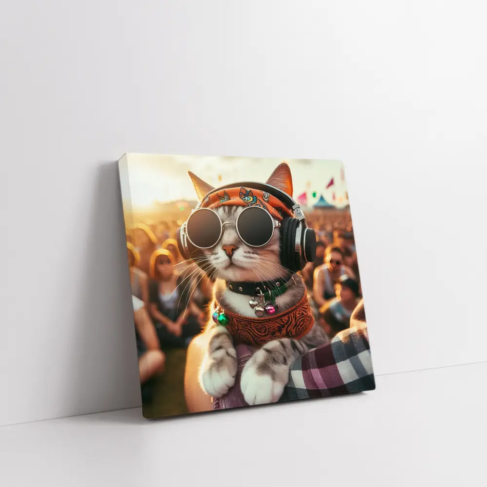 Festival Cat Wearing Sunglasses and Headphones – Wall Art
