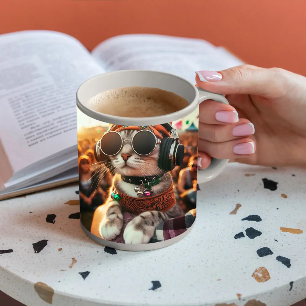 Festival Cat Wearing Sunglasses and Headphones – Mugs