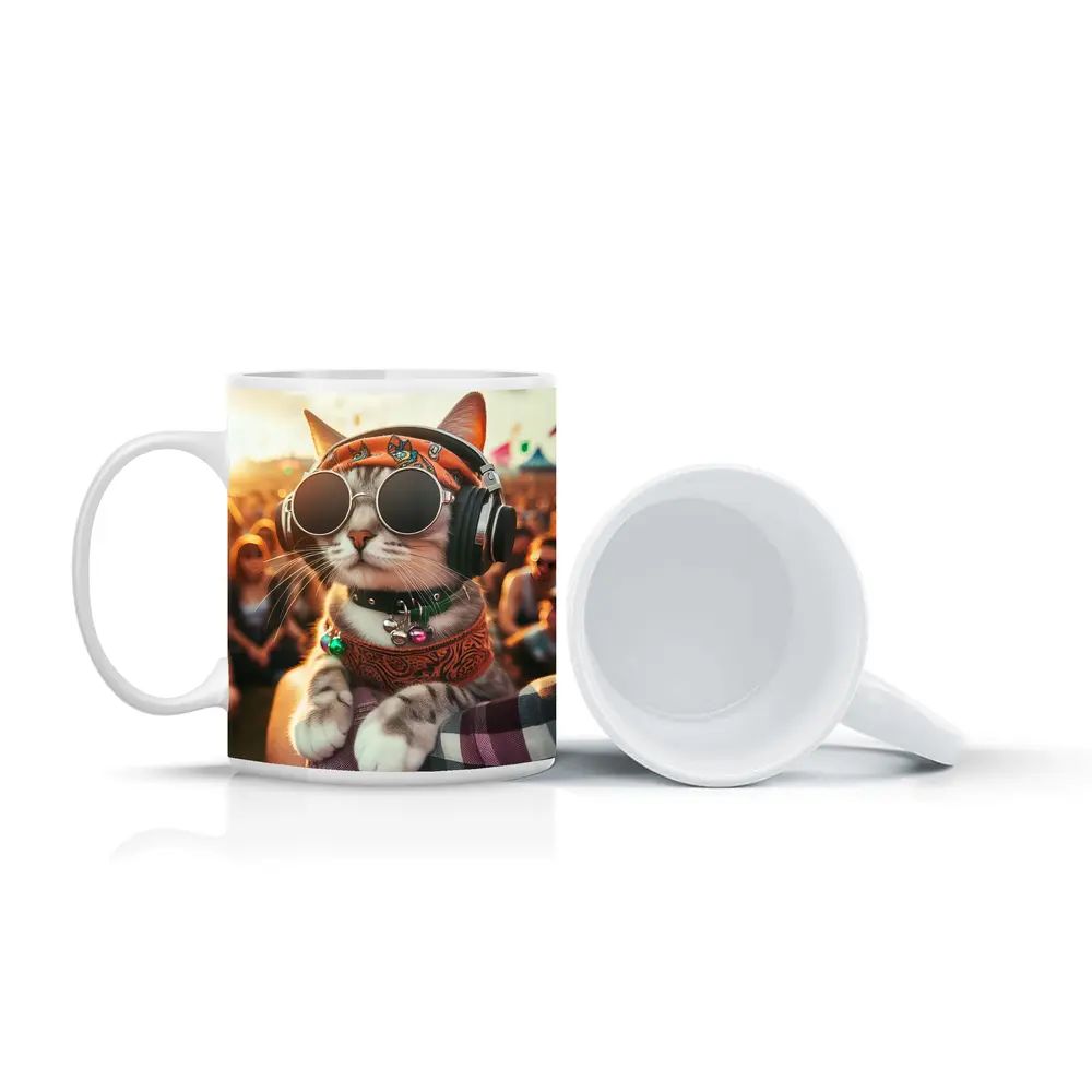 Festival Cat Wearing Sunglasses and Headphones – Mugs