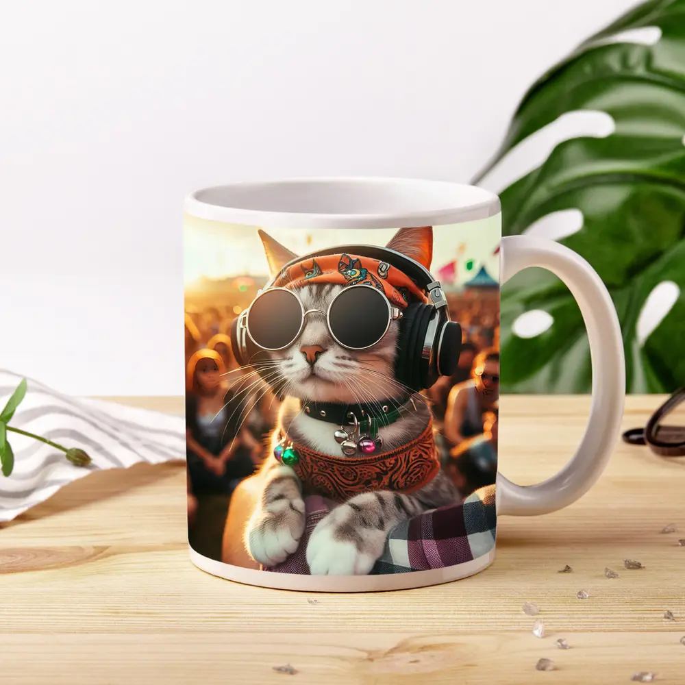Festival Cat Wearing Sunglasses and Headphones – Mugs