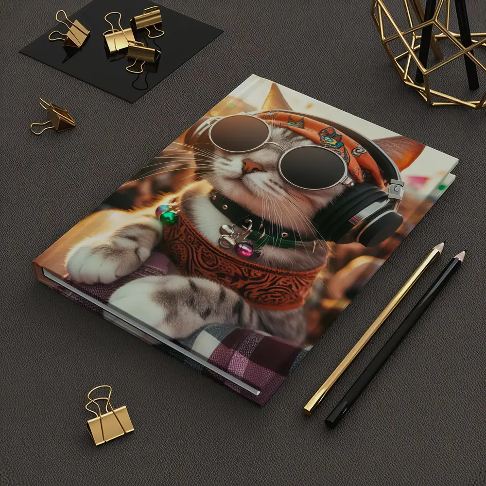 Festival Cat Wearing Sunglasses and Headphones – Notebooks