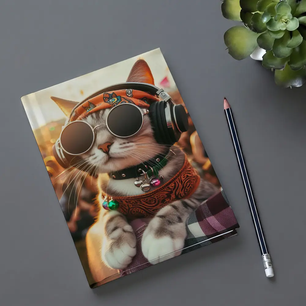 Festival Cat Wearing Sunglasses and Headphones – Notebooks