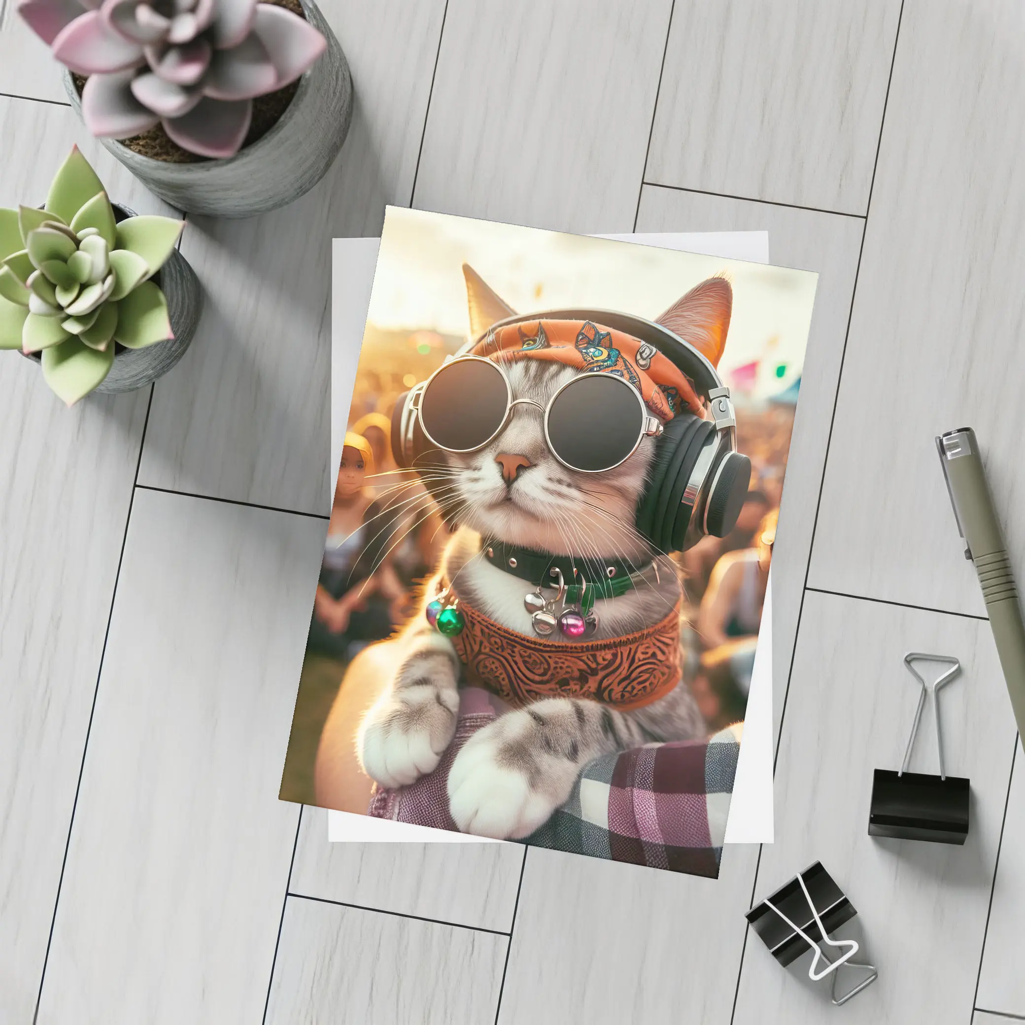 Festival Cat Wearing Sunglasses and Headphones – Postcards