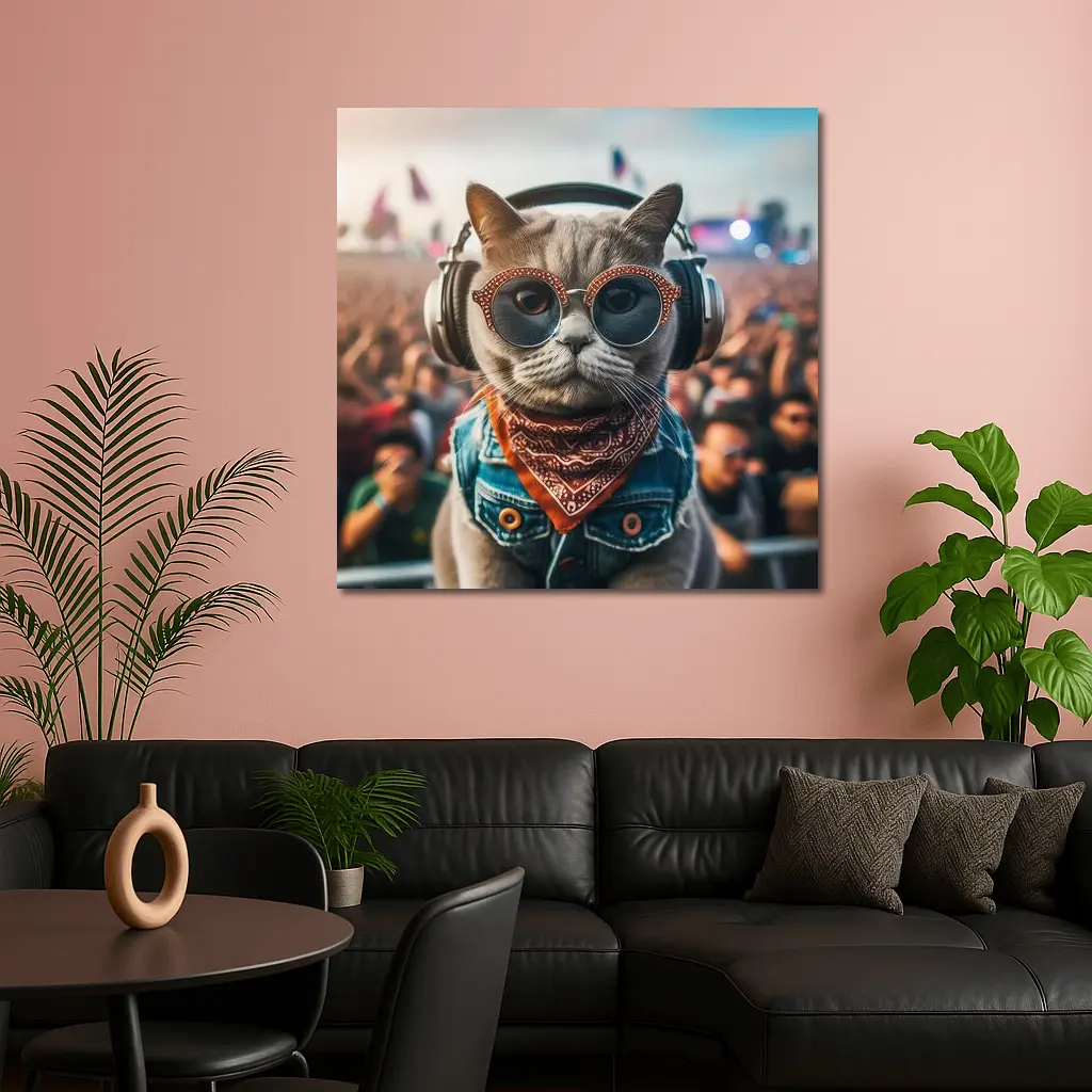 Cool Cat DJ Headphones Music Festival Crowd – Wall Art
