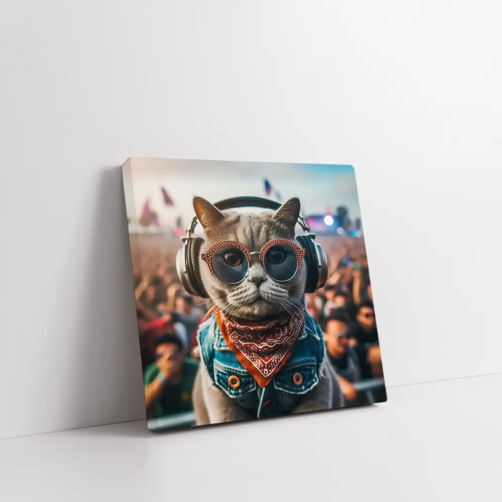 Cool Cat DJ Headphones Music Festival Crowd – Wall Art