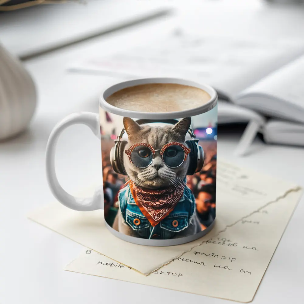 Cool Cat DJ Headphones Music Festival Crowd – Mugs
