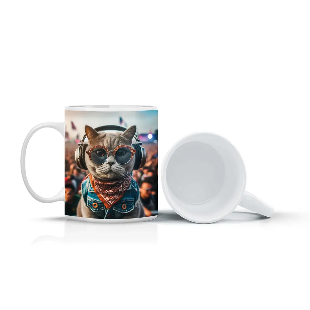 Cool Cat DJ Headphones Music Festival Crowd – Mugs