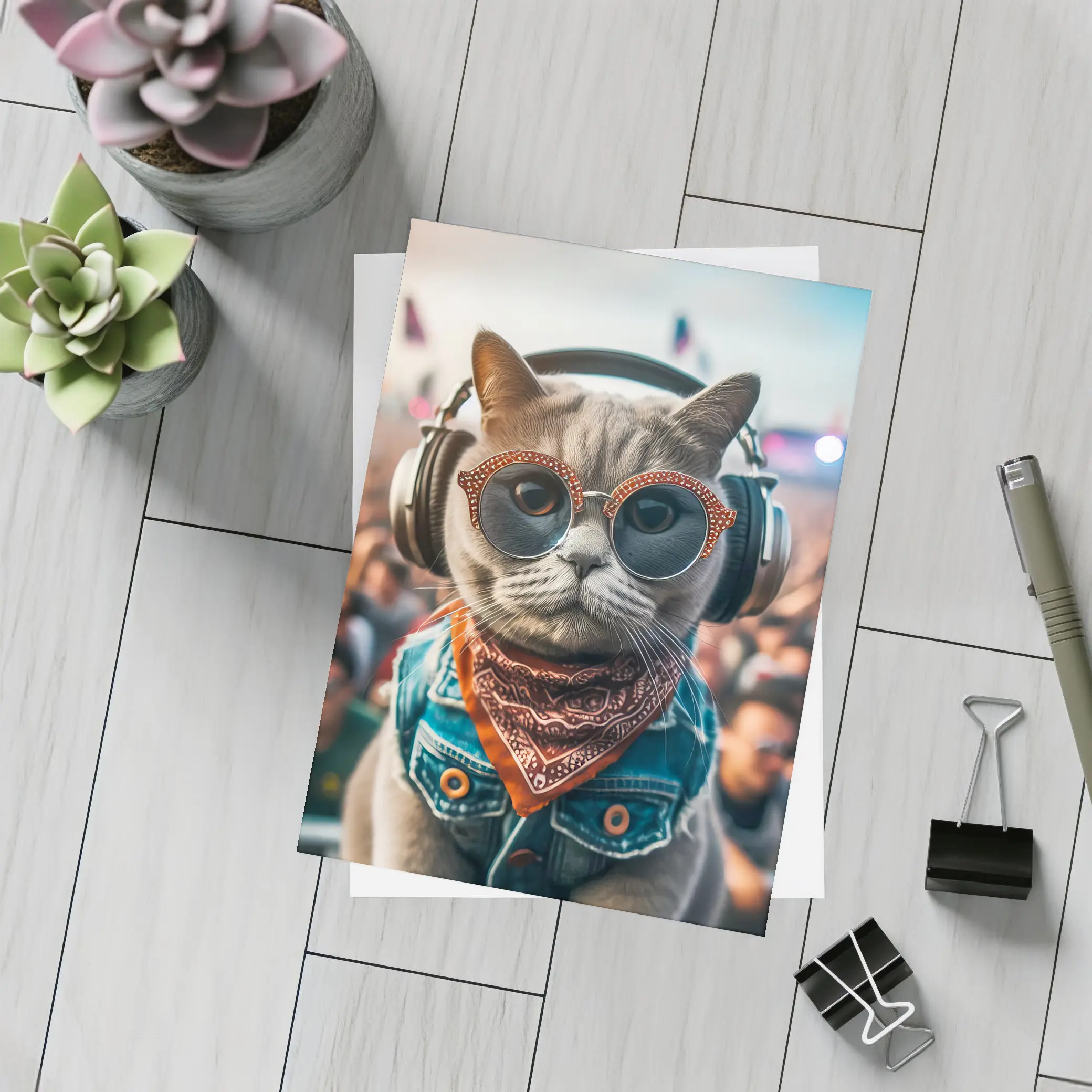 Cool Cat DJ Headphones Music Festival Crowd – Postcards