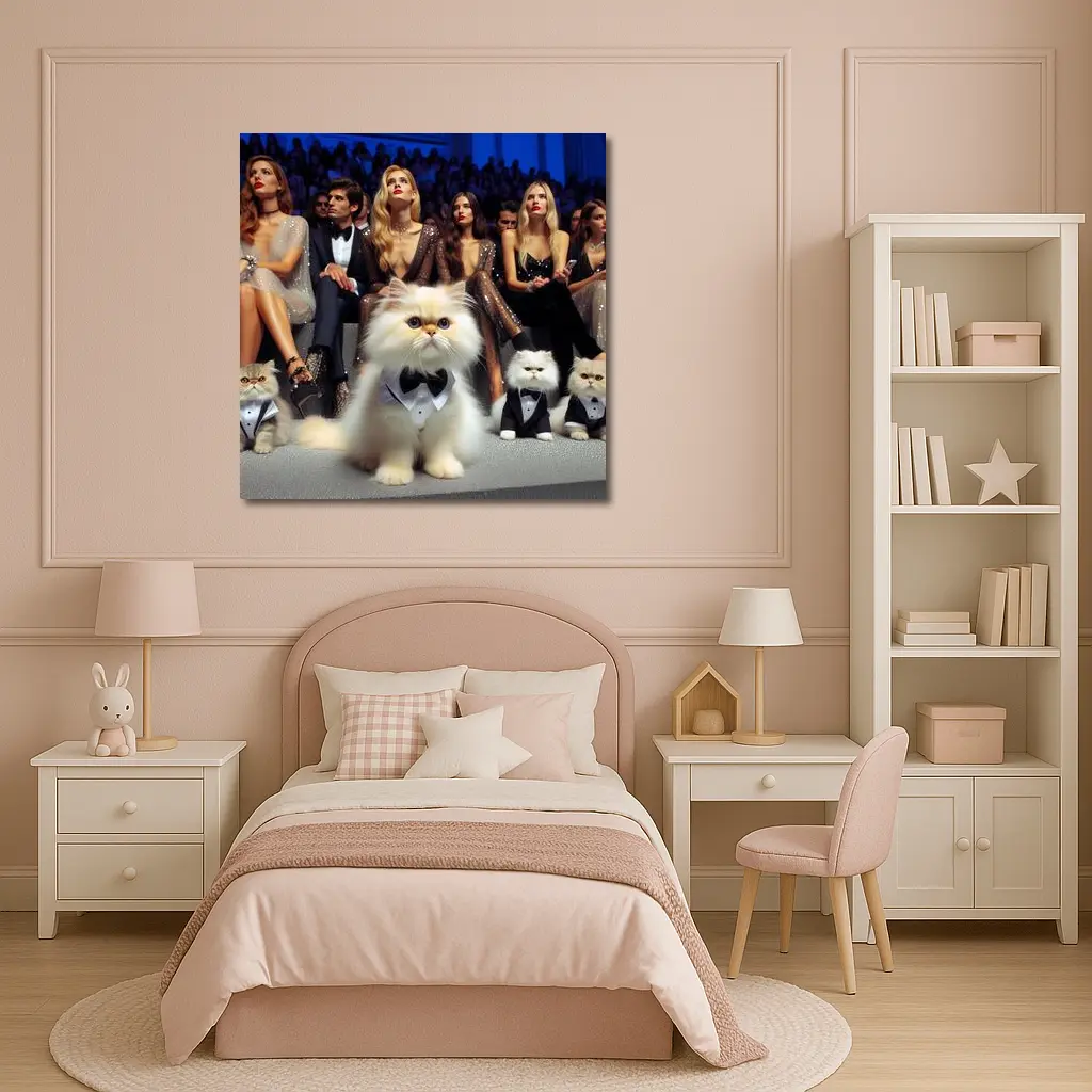 Persian Cats In Tuxedos At Fashion Show – Wall Art