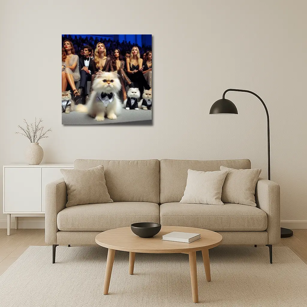 Persian Cats In Tuxedos At Fashion Show – Wall Art