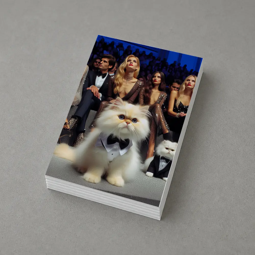 Persian Cats In Tuxedos At Fashion Show – Postcards