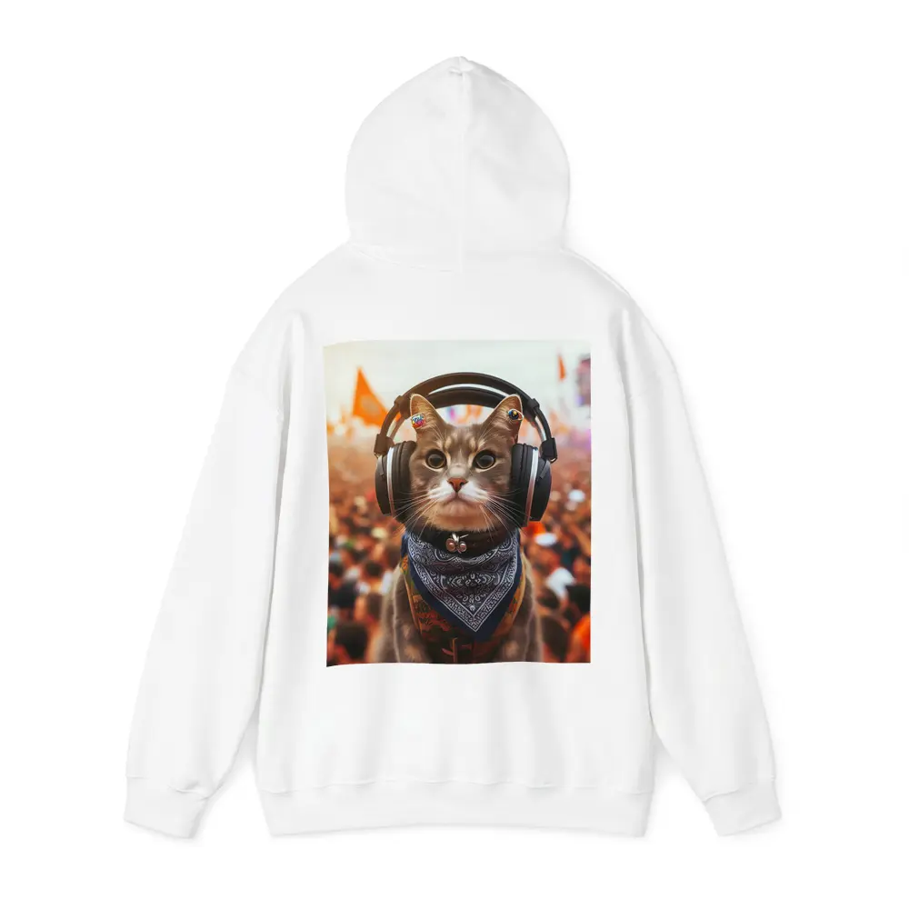 Cool Cat With Headphones At Music Festival – Hoodies