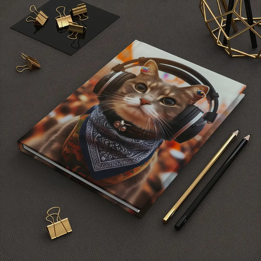 Cool Cat With Headphones At Music Festival – Notebooks